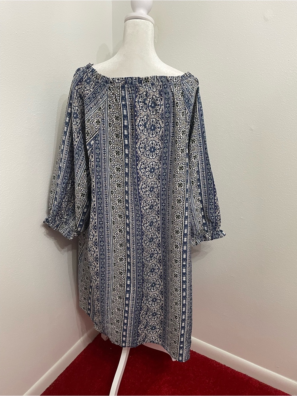 EC Naïf Blue and White Boho Printed Tunic Dress Plus Size 3X - Picture 5 of 14
